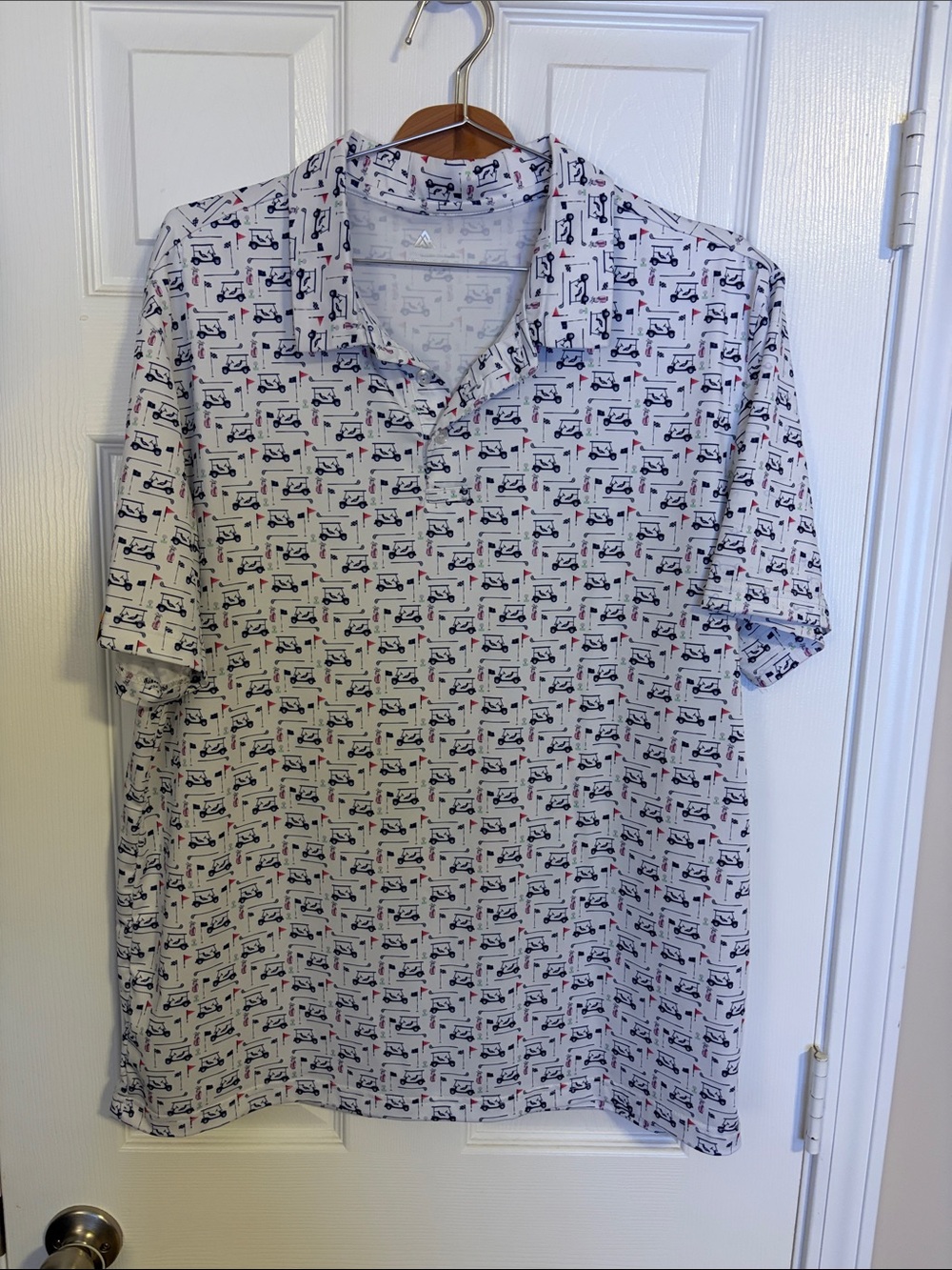 Men's White Printed Golf Polo Shirt